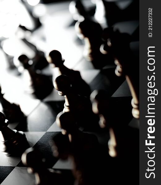 Chess game. business game competitive strategy with chess board game with blur background