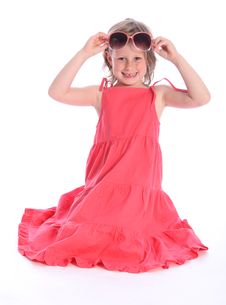Happy Blonde Primary School Girl With Sunglasses Royalty Free Stock Photography Happy Blonde Primary School Girl With Sunglasses Royalty Free Stock Photography