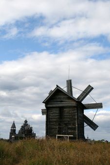 Old Wooden Windmill On Kizhi Island Royalty Free Stock Photos
