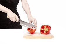 Woman Cutting A Delicious Red Pepper Stock Photos Woman Cutting A Delicious Red Pepper Stock Photos
