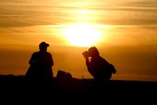 Silhouette Of Female Photographer At Sunset Royalty Free Stock Photos Silhouette Of Female Photographer At Sunset Royalty Free Stock Photos