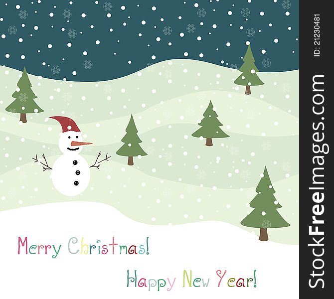 Christmas card with snowman and text