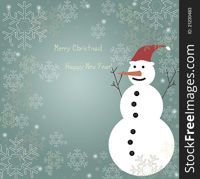 Christmas card with snowman for text