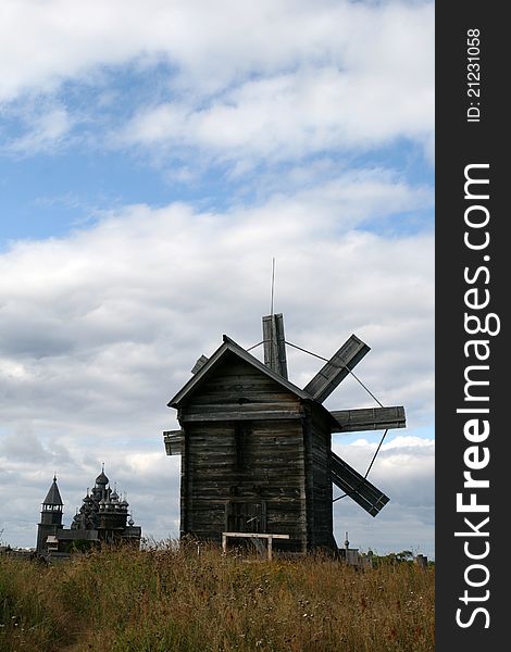 Old Wooden Windmill On Kizhi Island