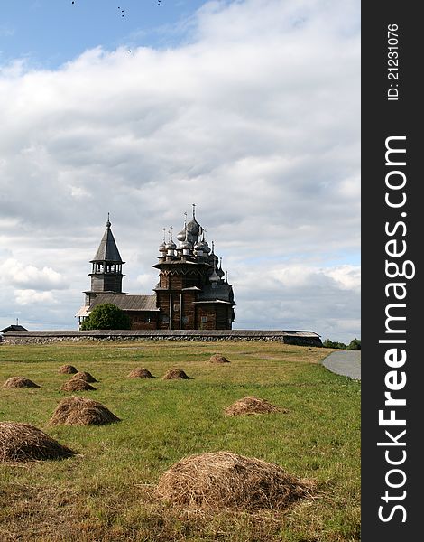 Old wooden church on Kizhi island in Russia