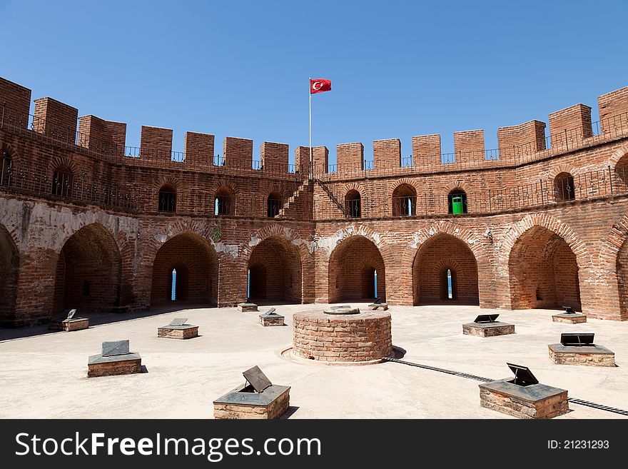 Turkey, Alanya - red tower and harbor