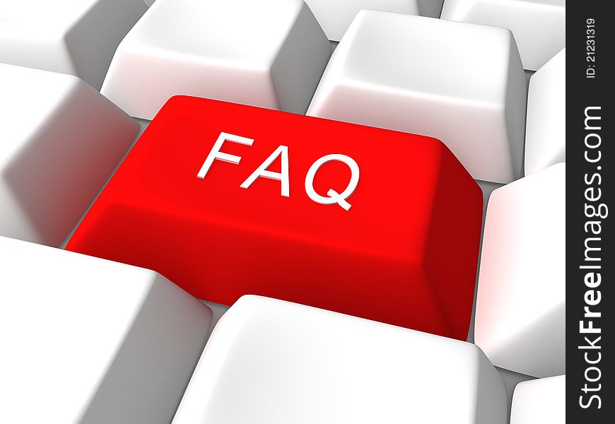 Red faq button on white keyboard 3d