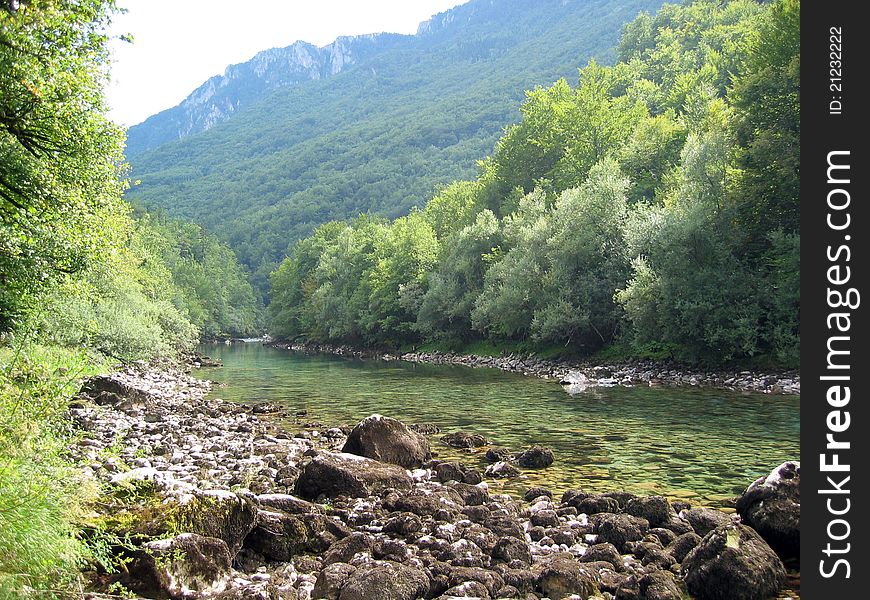 River with mountain and clear water in the river