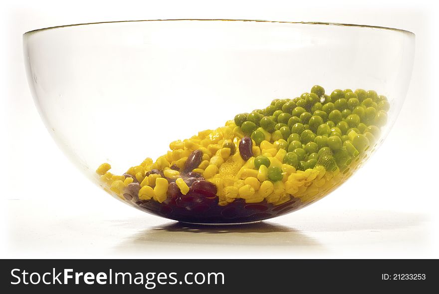 Corn beans and peas in glass bowl. Healthy meal concept. Corn beans and peas in glass bowl. Healthy meal concept.