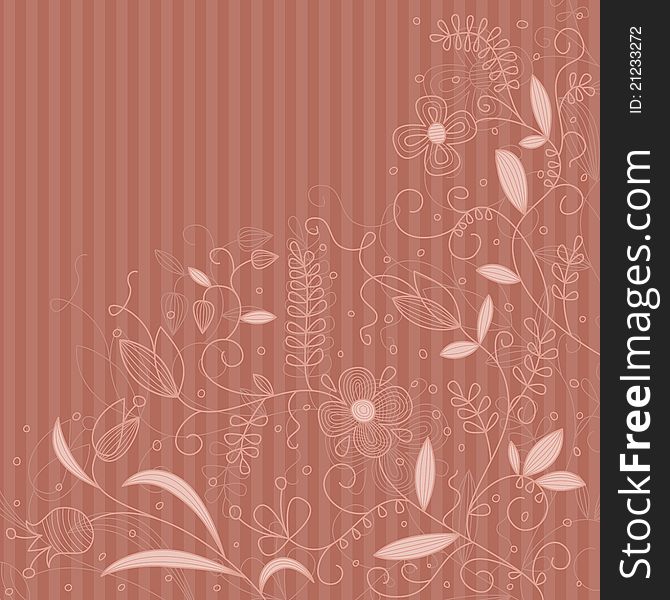 Vector floral pattern on a striped background. Vector floral pattern on a striped background.