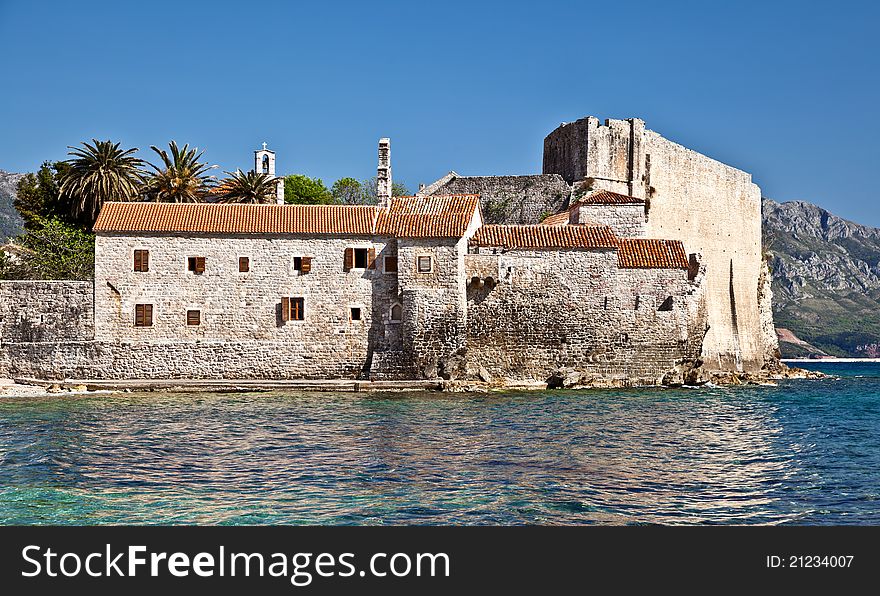 Old defensive fortress on the sea shore. Montenegro