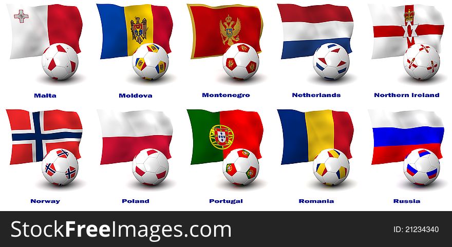 Three dimensional render of ten of Europe's best Football Nations. 4 of 5 in this series. Three dimensional render of ten of Europe's best Football Nations. 4 of 5 in this series.