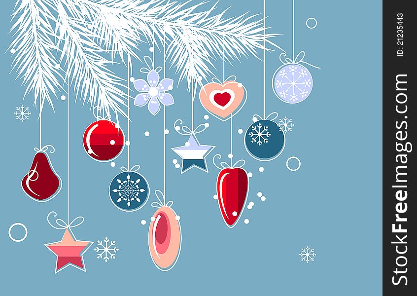 Blue christmas background with stylized contour balls