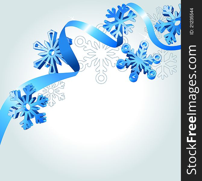 Abstract background wth blue ribbon and snowflakes. Abstract background wth blue ribbon and snowflakes