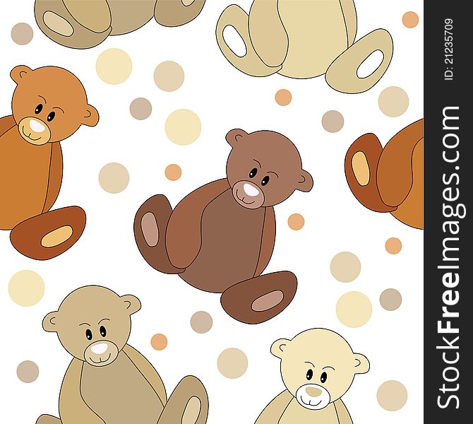 Seamless pattern with teddy bears on white