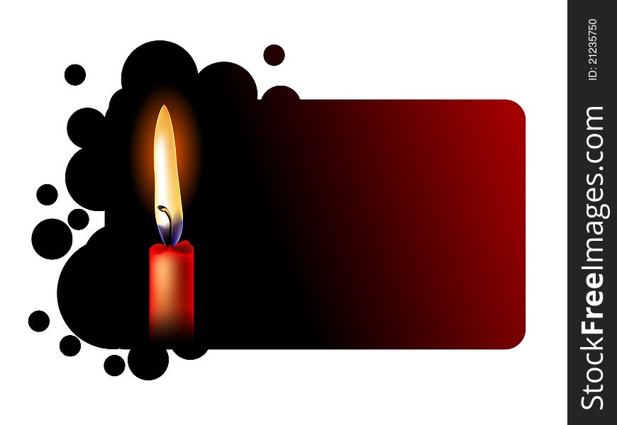 Frame with realistic red candle on black background