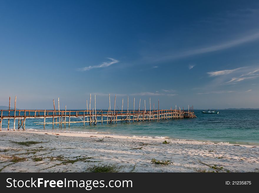 Quay on the beach facing the south China sea in Palau Besar Malaysia