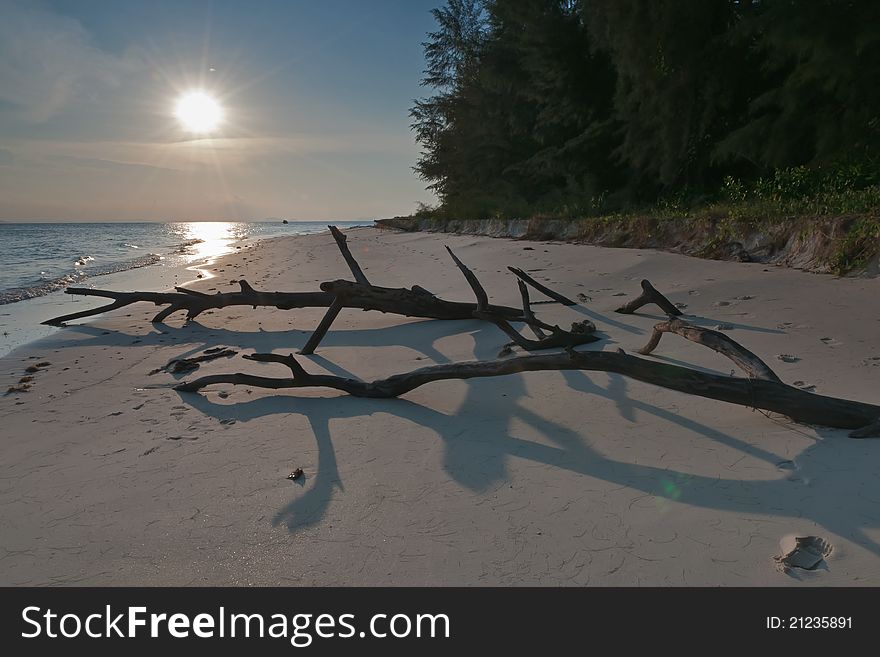The waning of the lighton the beach facing the south China sea in Palau Besar, Malaysia