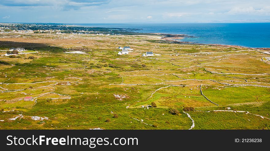 Aerial landscape of Conemara coast, Ireland.