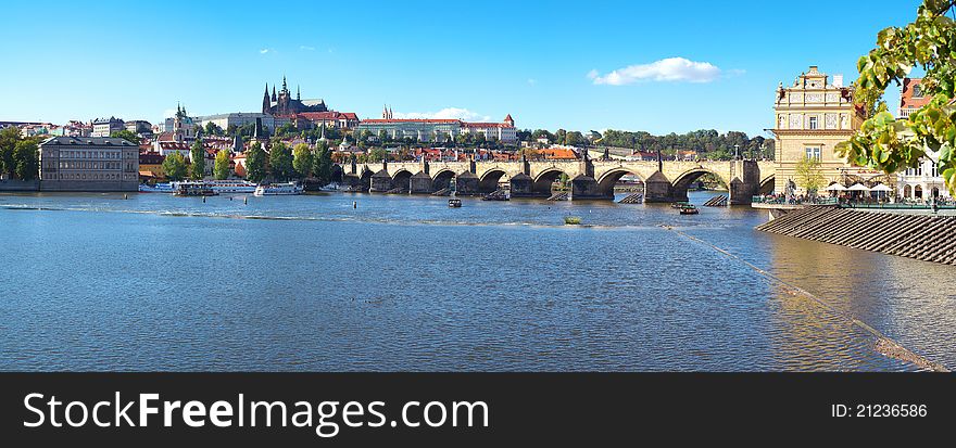 Panorama of the historic center of Prague. Capital of the Czech Republic. In the background, Prague Castle and Charles Bridge in the foreground. Panorama of the historic center of Prague. Capital of the Czech Republic. In the background, Prague Castle and Charles Bridge in the foreground.