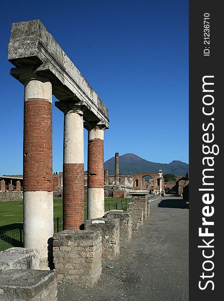 Ruins at Pompeii, Italy, Europe. The city was destroyed by the eruption of the vulcano Vesuvius.