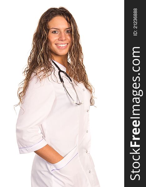 Cute nurse posing on a white background. Cute nurse posing on a white background