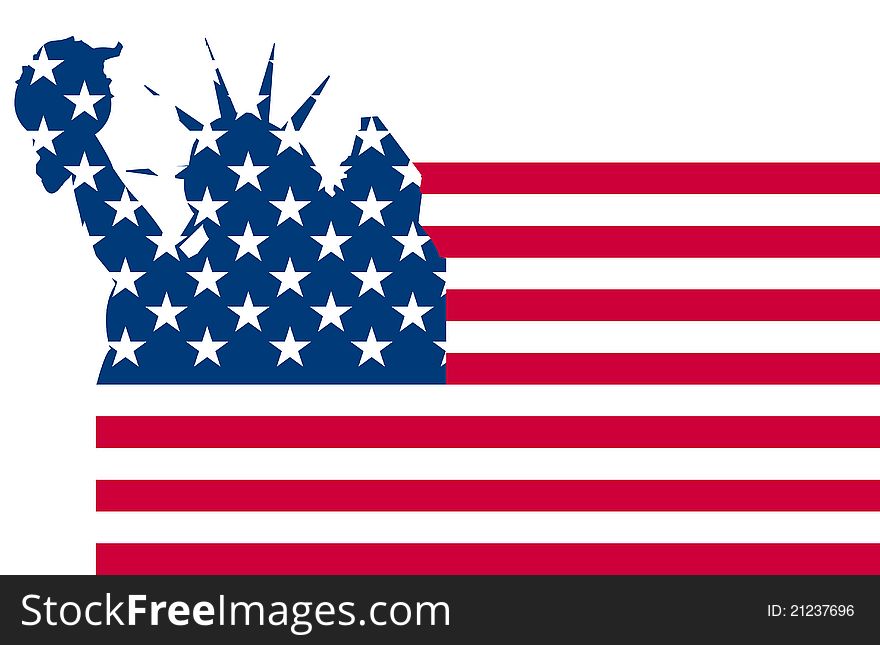 Illustration of statue of liberty on flag. Illustration of statue of liberty on flag