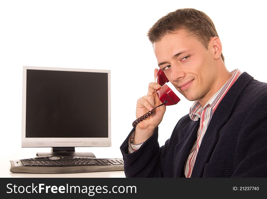 Cute Worker At Telephone