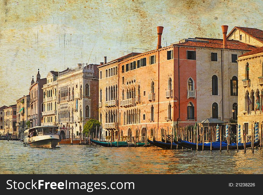 View of Venetian Grand Channel, retro style photo.