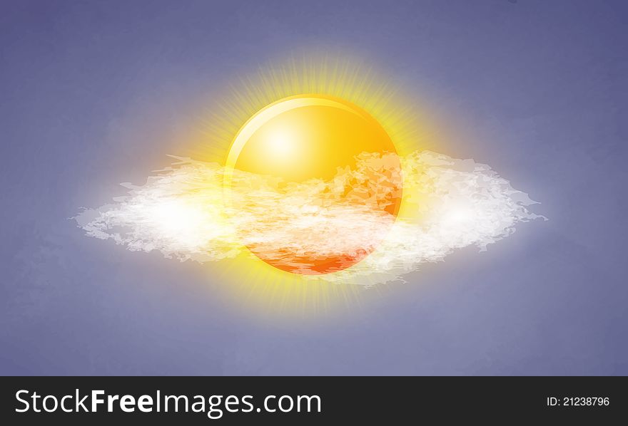 Icon sun with clouds in the sky