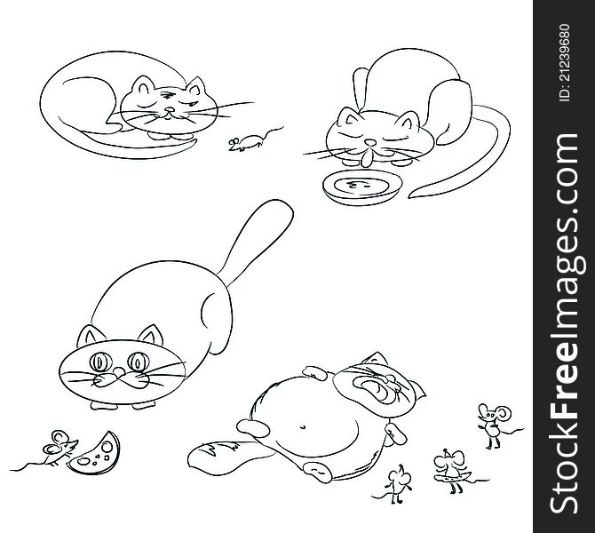 Cat And Mice On Hand Drawn Sketch Note. EPS 8