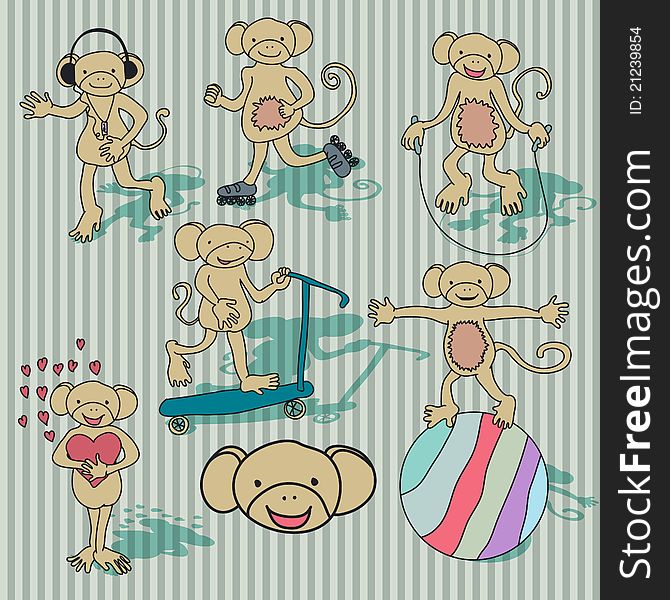Nice vintage vector monkey set. And also includes EPS 8 vector. Nice vintage vector monkey set. And also includes EPS 8 vector