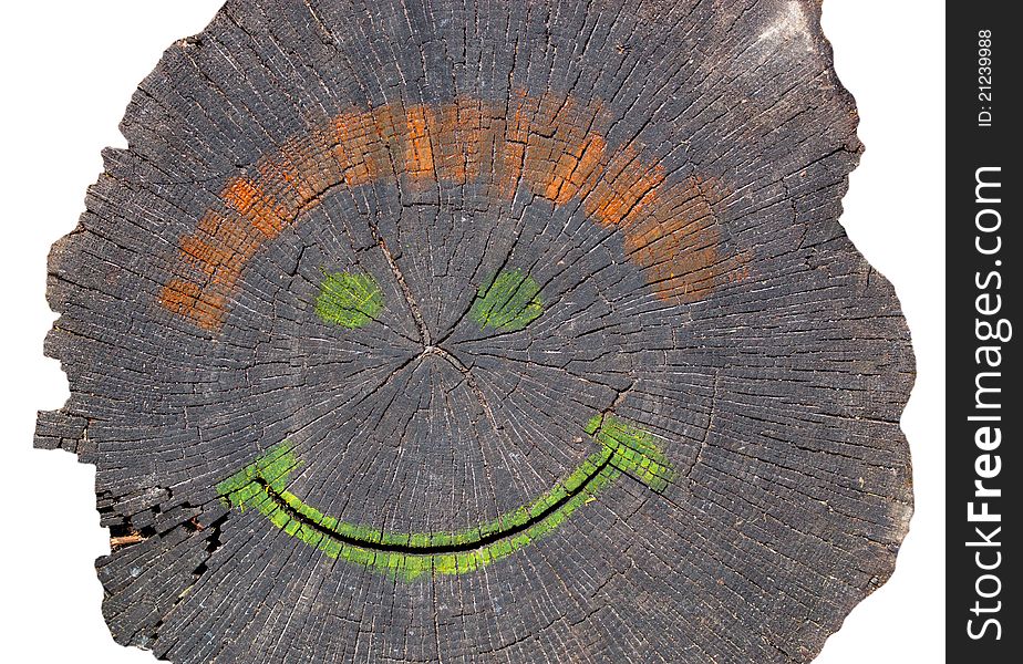 Smile picture on a fragment of the old wood. Smile picture on a fragment of the old wood.
