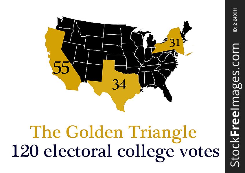 Educational map highlights the three highest electoral college states. NOTE: that this vote count is now out of date relative to Texas and New York. Educational map highlights the three highest electoral college states. NOTE: that this vote count is now out of date relative to Texas and New York.