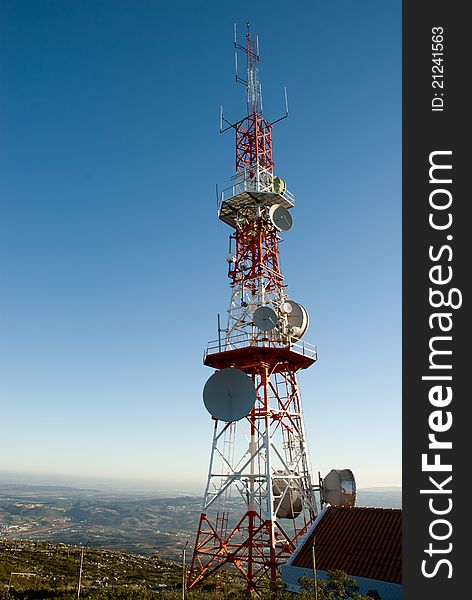 High communication antenna at the top of a mountain