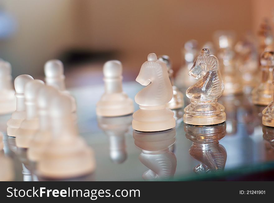 Close Up view of the Glass Chess Set