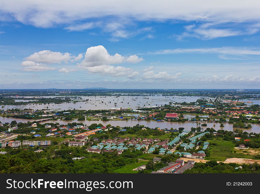 Scenic view from the hilltop temple Khiri Wong. In Nakhon Sawan, Thailand.