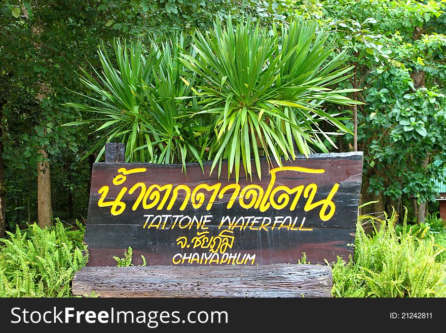 Tattone waterfall sign and jan pha, a kind of tree grown in the tropical forest decoration