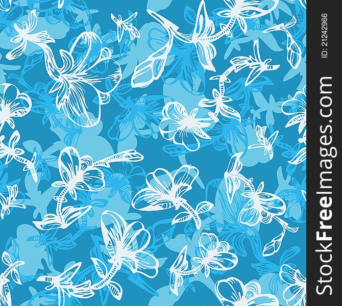 Seamless floral texture with flowers in blue. Seamless floral texture with flowers in blue