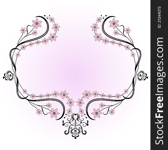 Gentle vintage frame with flowers on pink background