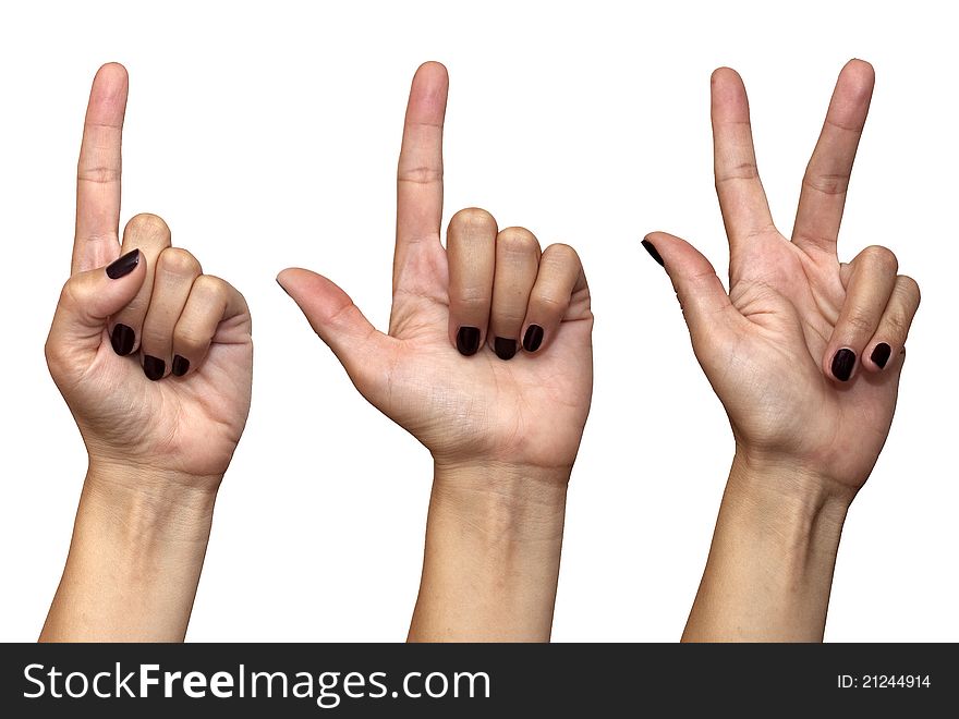Female hands countdown gesture isolated on white