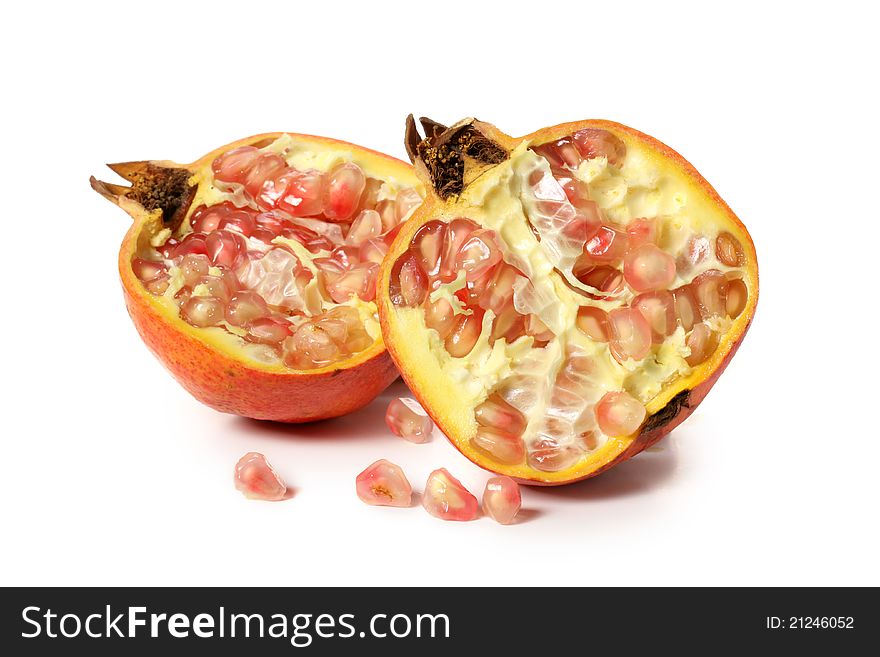 Pomegranates on the white background