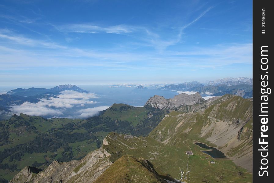 Fog over Lucerne, lake named Eisee.