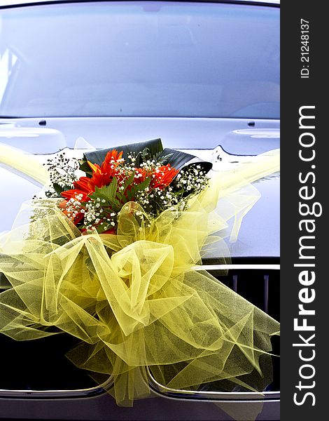 Bouquet of flowers with a yellow ribbon
