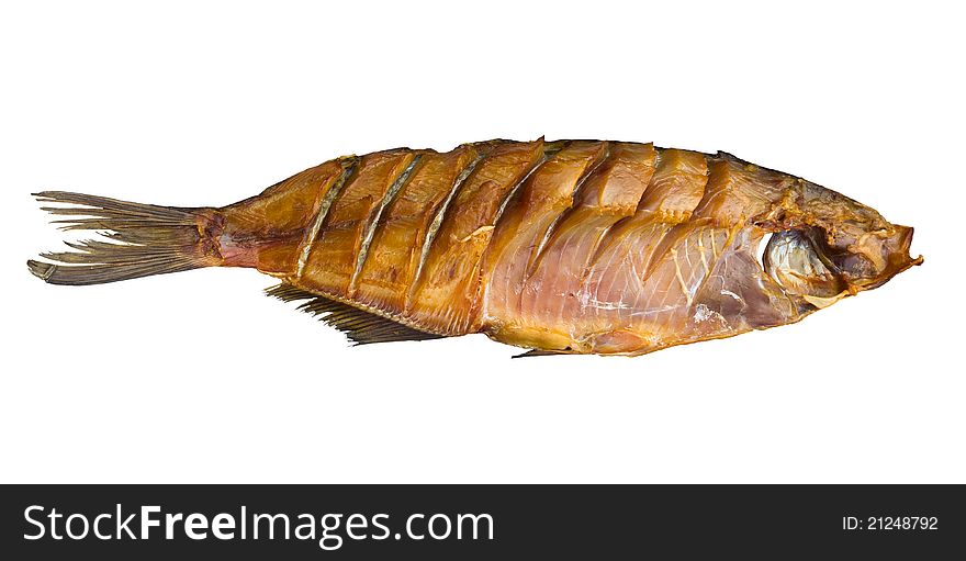 Smoked fish isolated on white background