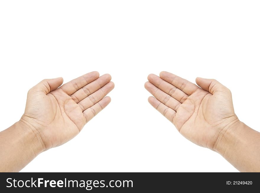 Two human hand as white isolate background