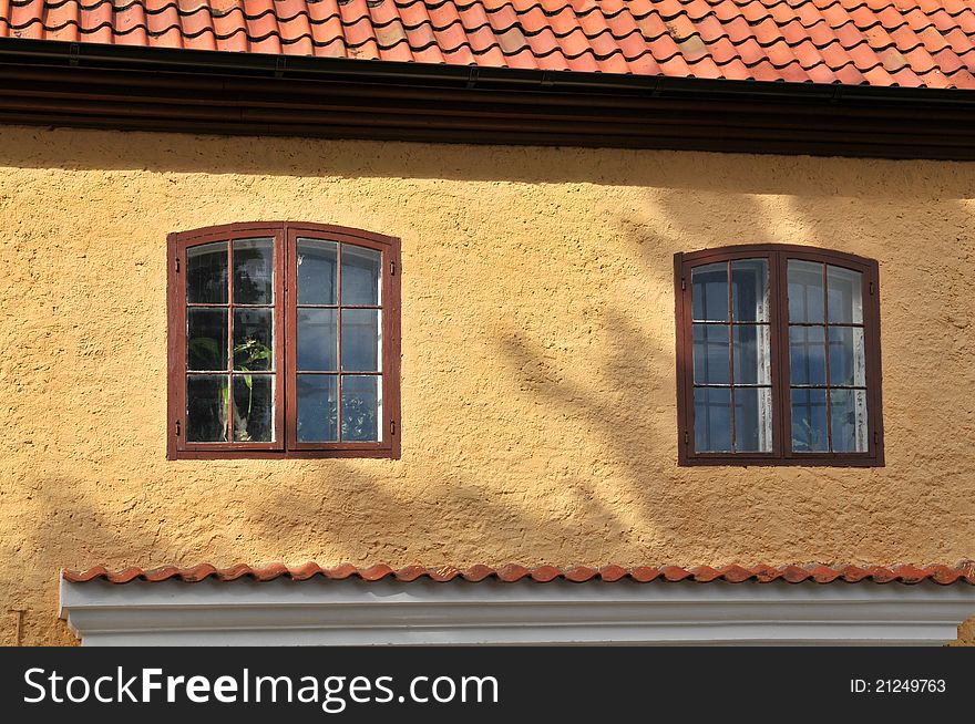 A view of two historic windows. A view of two historic windows