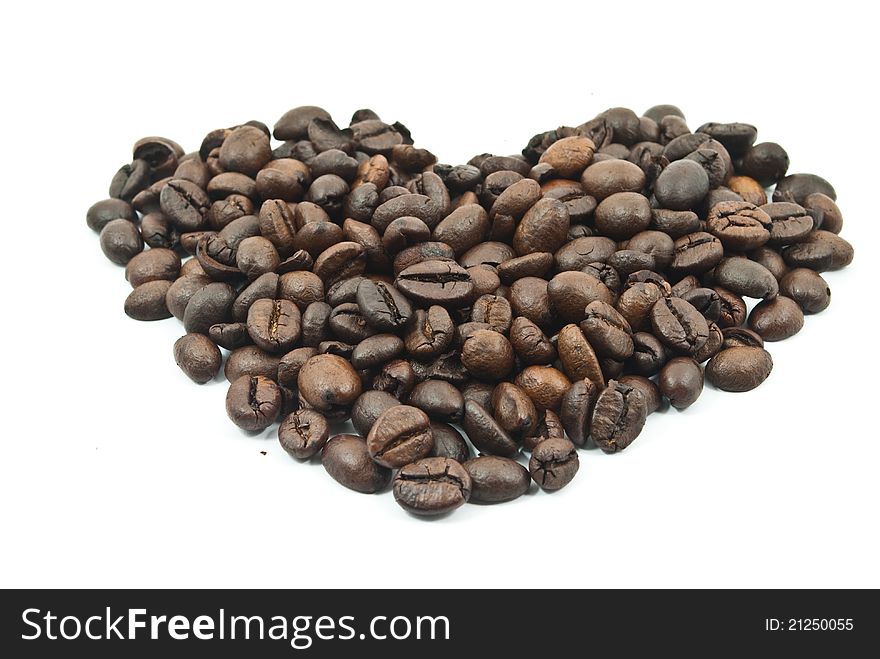 Coffee beans scattered on a white background,. Coffee beans scattered on a white background,