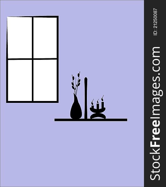 Silhouette of flowers and vase on table in front of window. Silhouette of flowers and vase on table in front of window