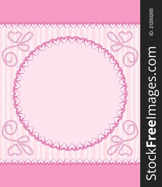 Greeting card with frame of hearts on striped background